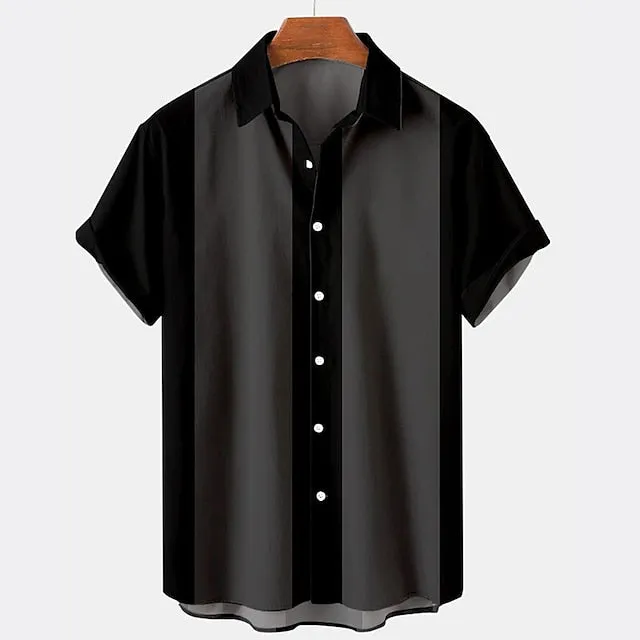 1950s Style Men's Floral Print Button-Up Shirt with Long Sleeves