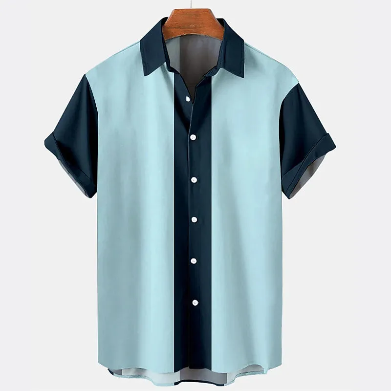 1950s Style Men's Floral Print Button-Up Shirt with Long Sleeves