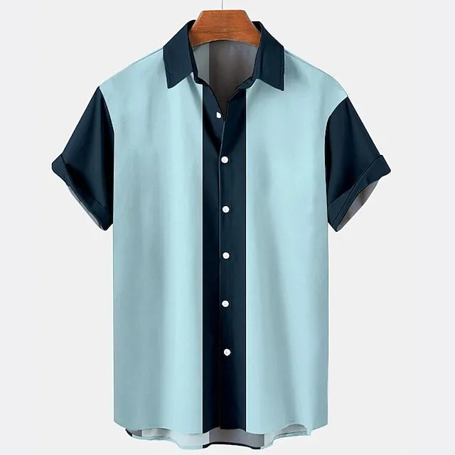 1950s Style Men's Floral Print Button-Up Shirt with Long Sleeves