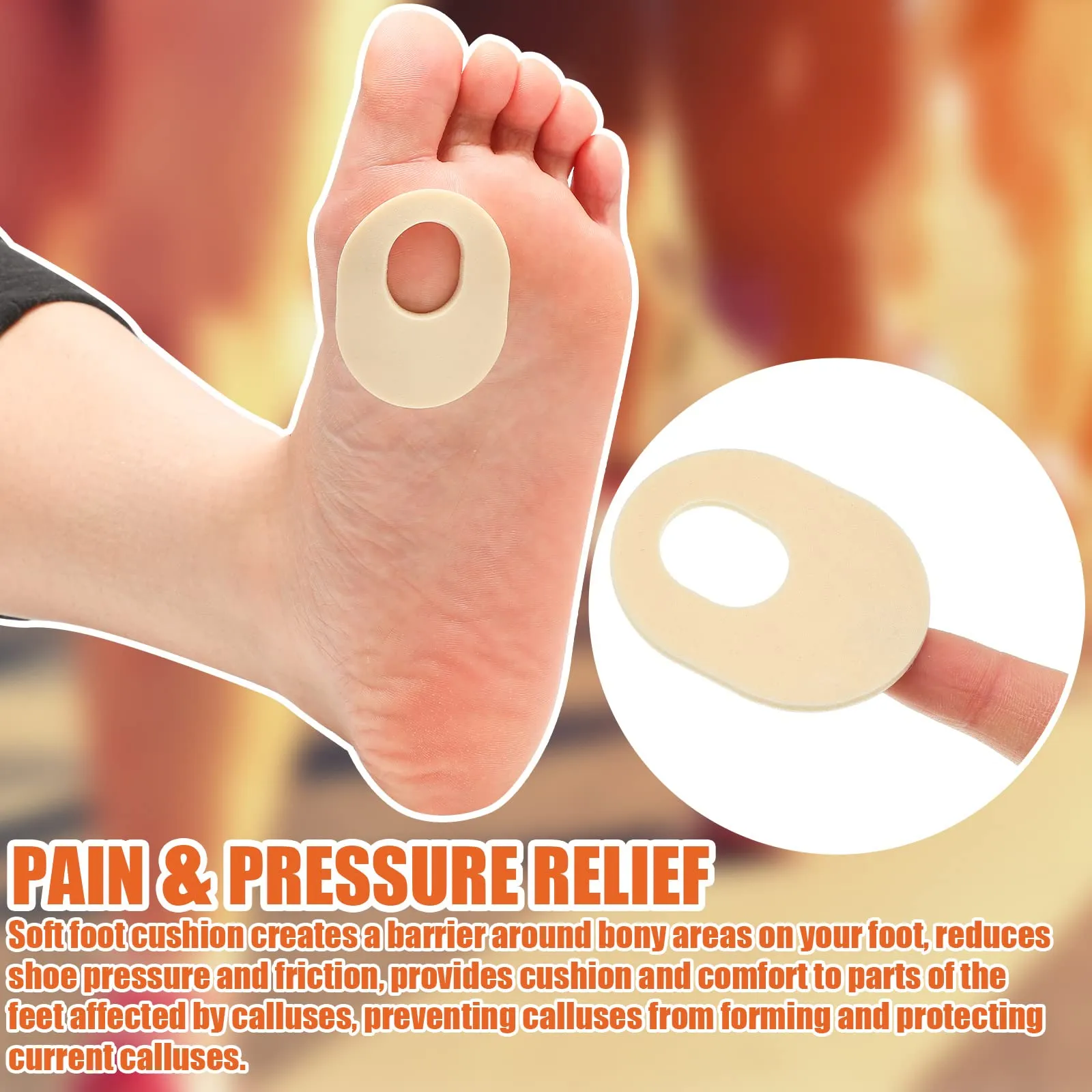 72 Count Soft Foam Callus Cushions Oval Corn Cushion Pads Self Stick Adhesive Foot Care Cushions Waterproof Corn Protectors for Feet Women Men (Beige) Beige
