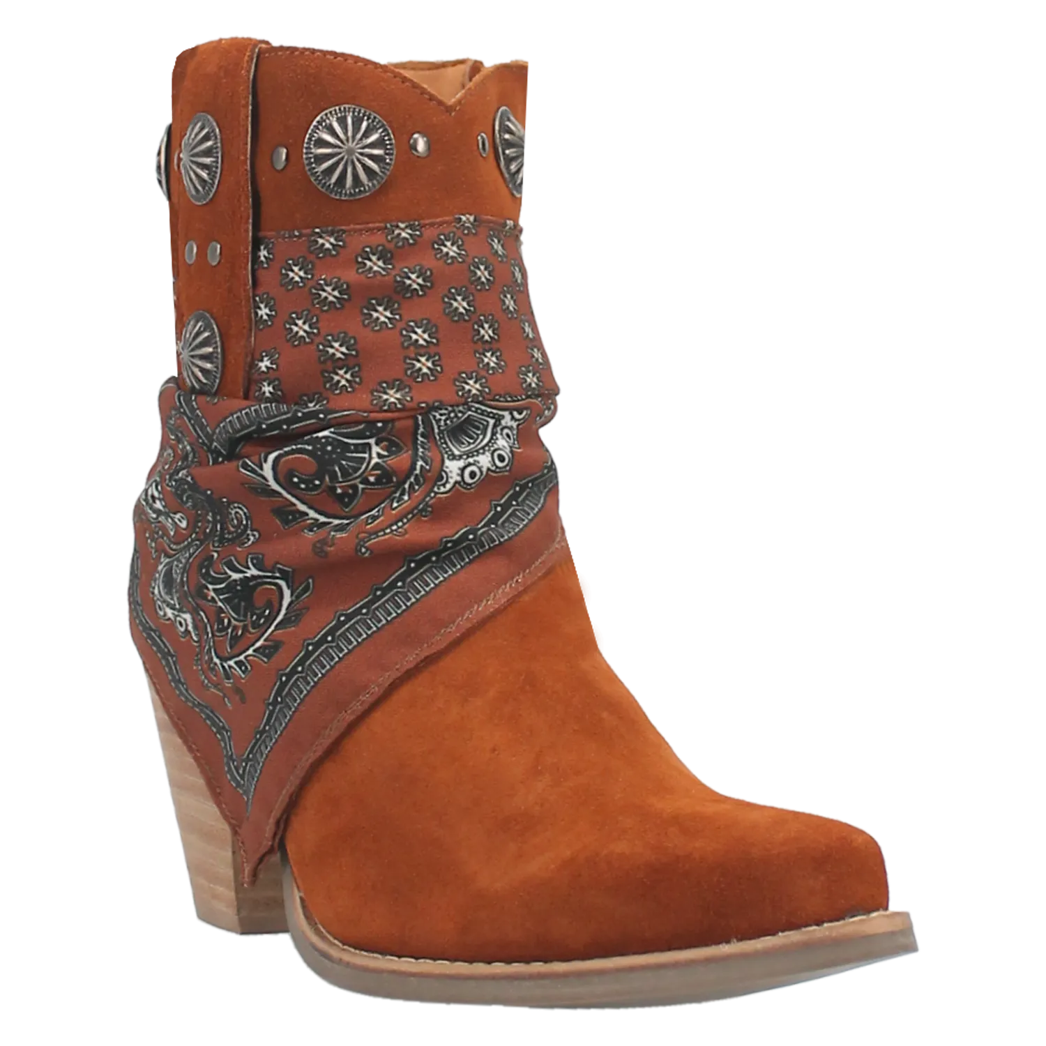 Bandida Brown Suede Silver Concho Bandana Wrapped Booties (DS)