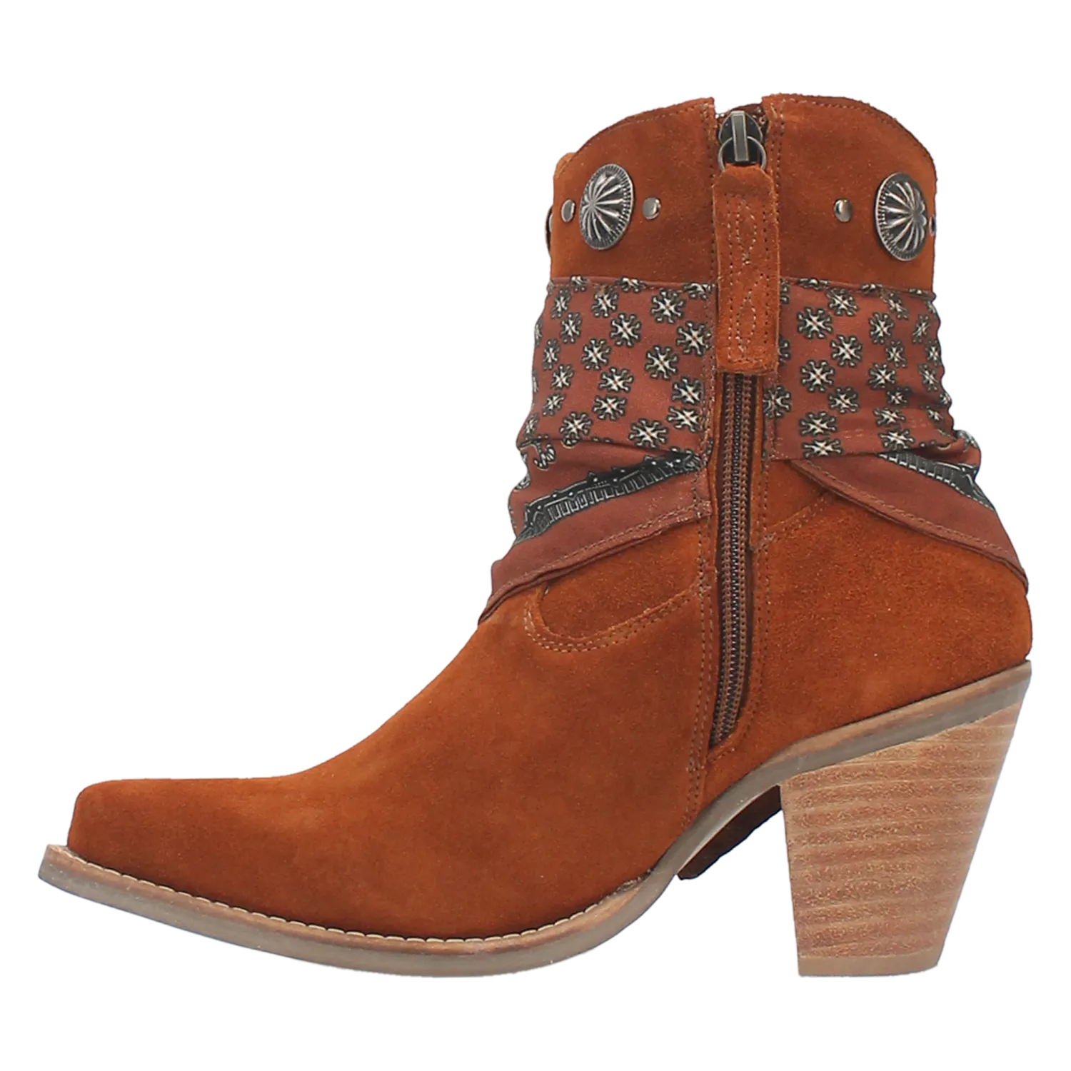 Bandida Brown Suede Silver Concho Bandana Wrapped Booties (DS)