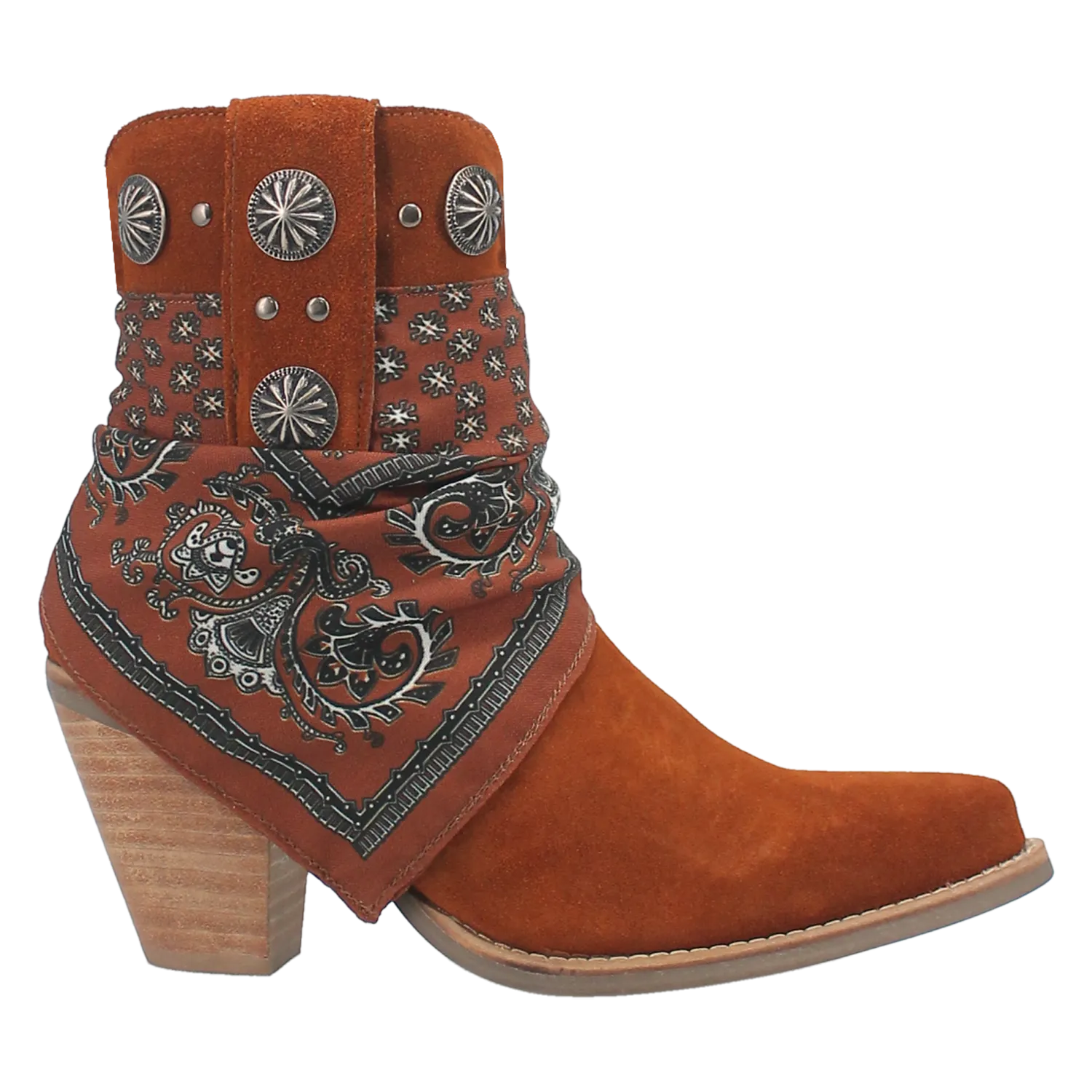 Bandida Brown Suede Silver Concho Bandana Wrapped Booties (DS)