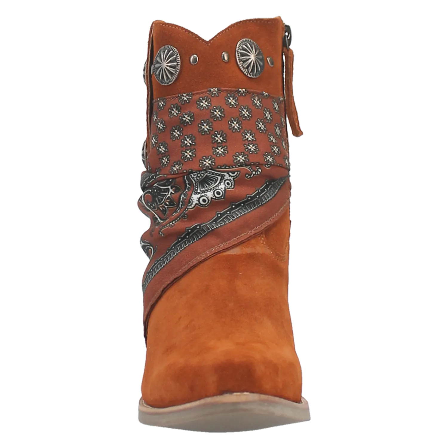 Bandida Brown Suede Silver Concho Bandana Wrapped Booties (DS)