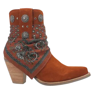 Bandida Brown Suede Silver Concho Bandana Wrapped Booties (DS)