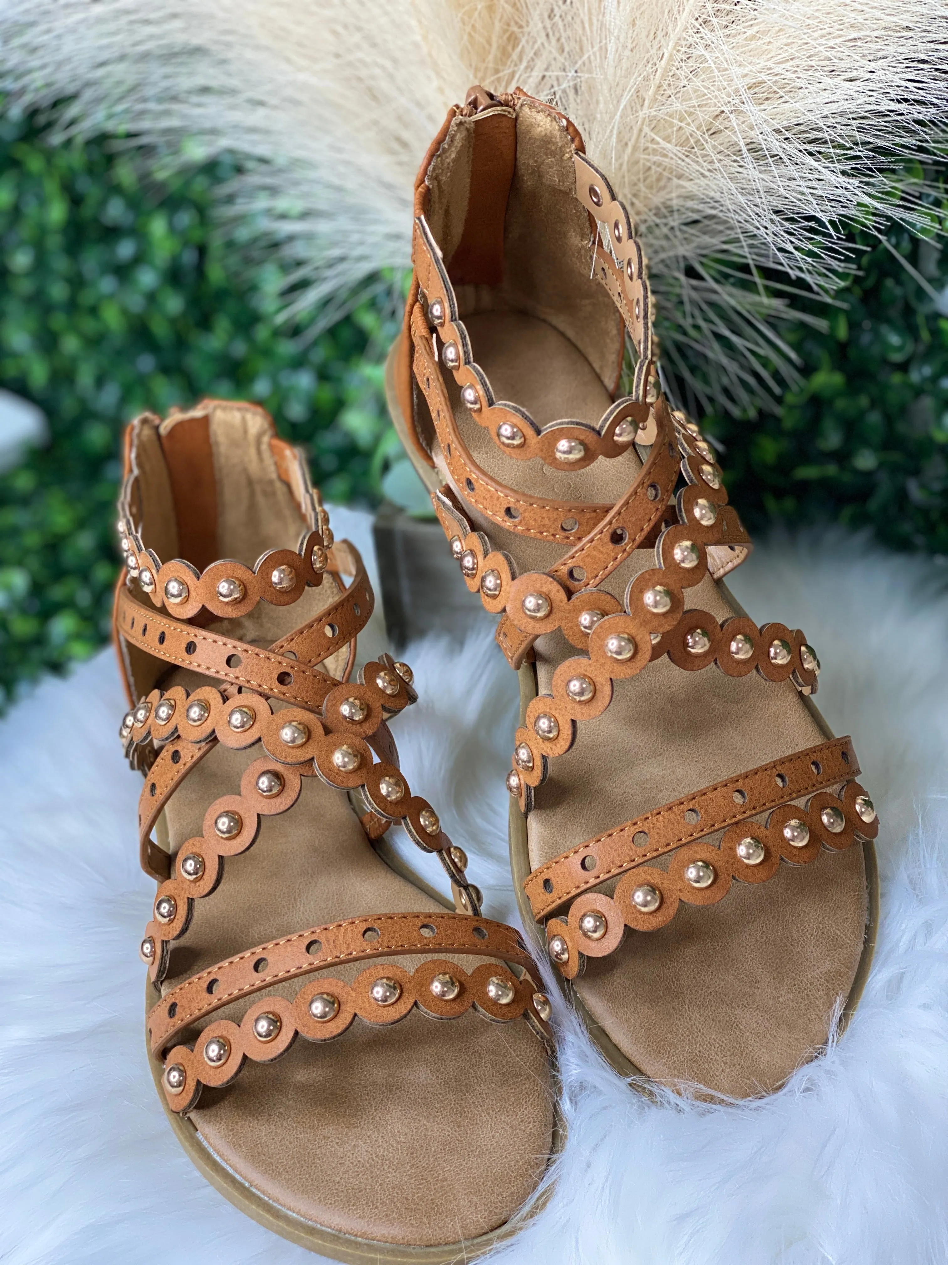 Berkley Studded Strappy Sandal-Cognac