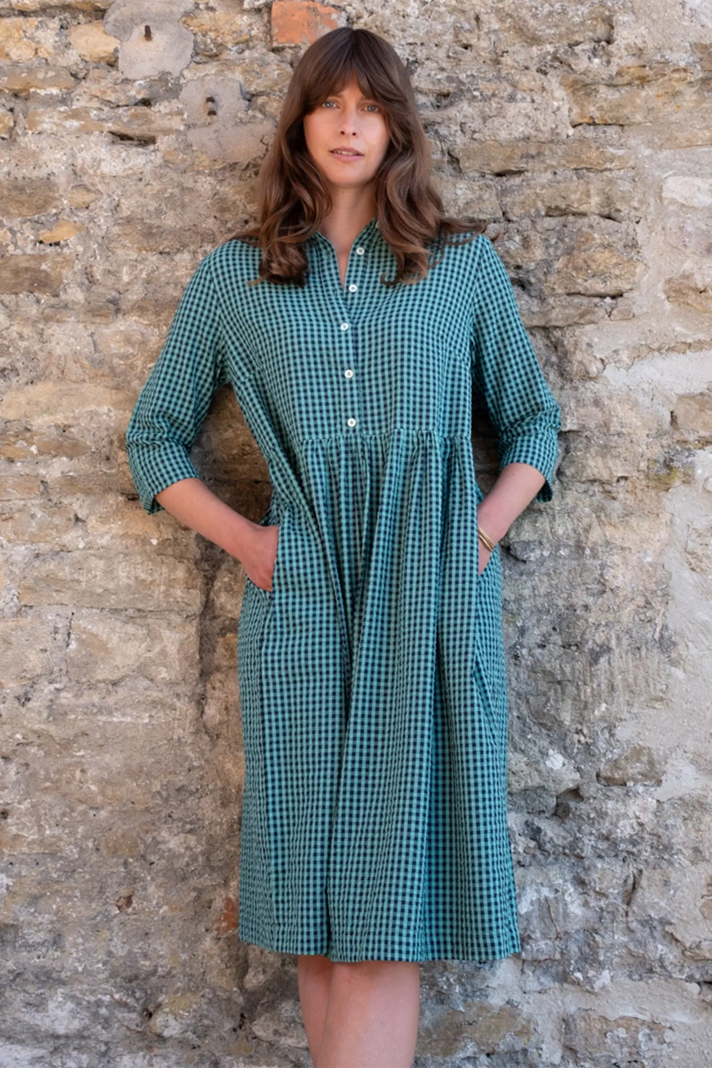 Bibico Bea Shirt Dress Duck Egg Blue Gingham