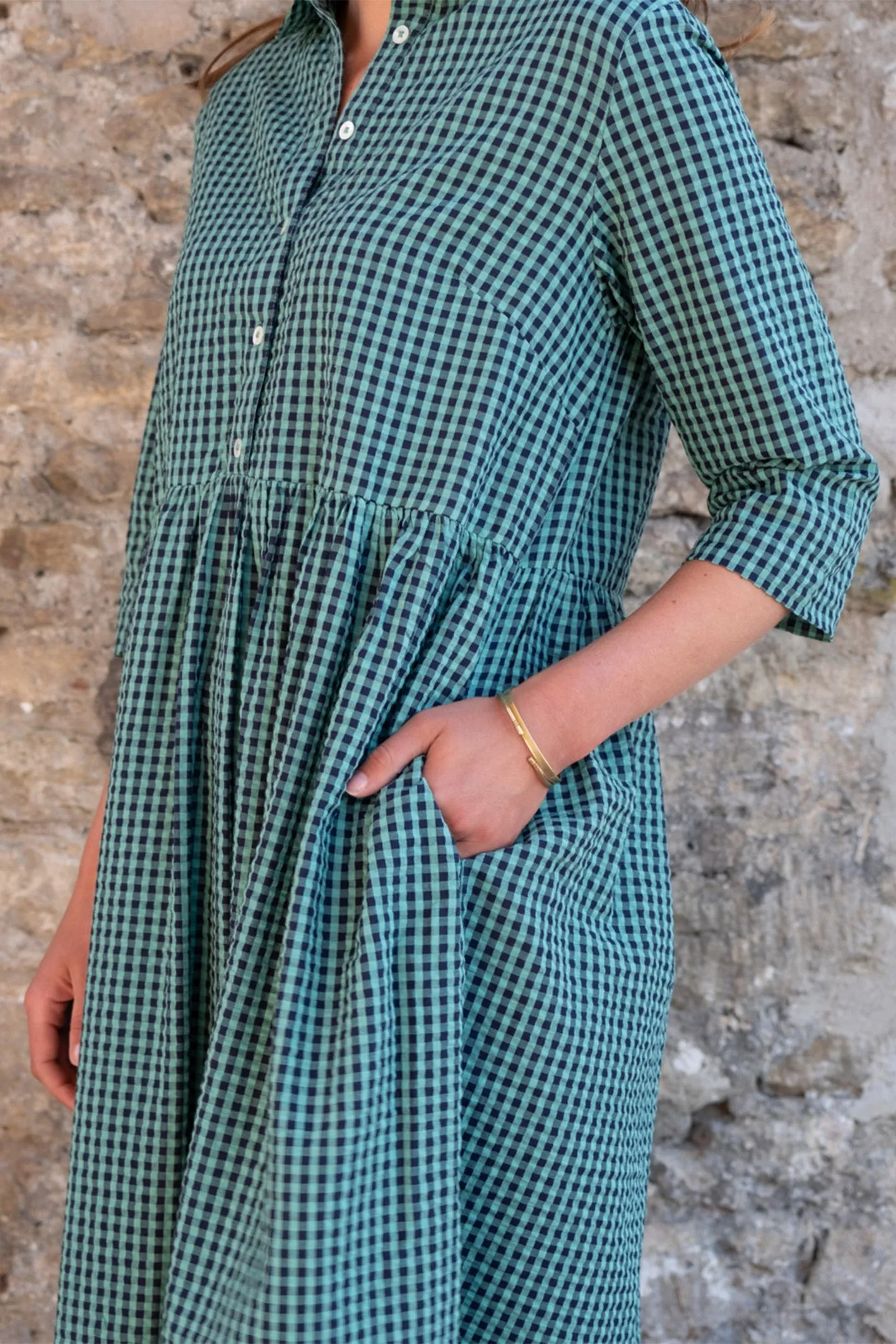 Bibico Bea Shirt Dress Duck Egg Blue Gingham