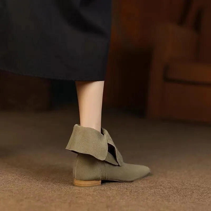 Bow Tie Slouchy Suede Ankle Boots - 2 Colors