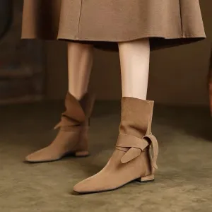 Bow Tie Slouchy Suede Ankle Boots - 2 Colors