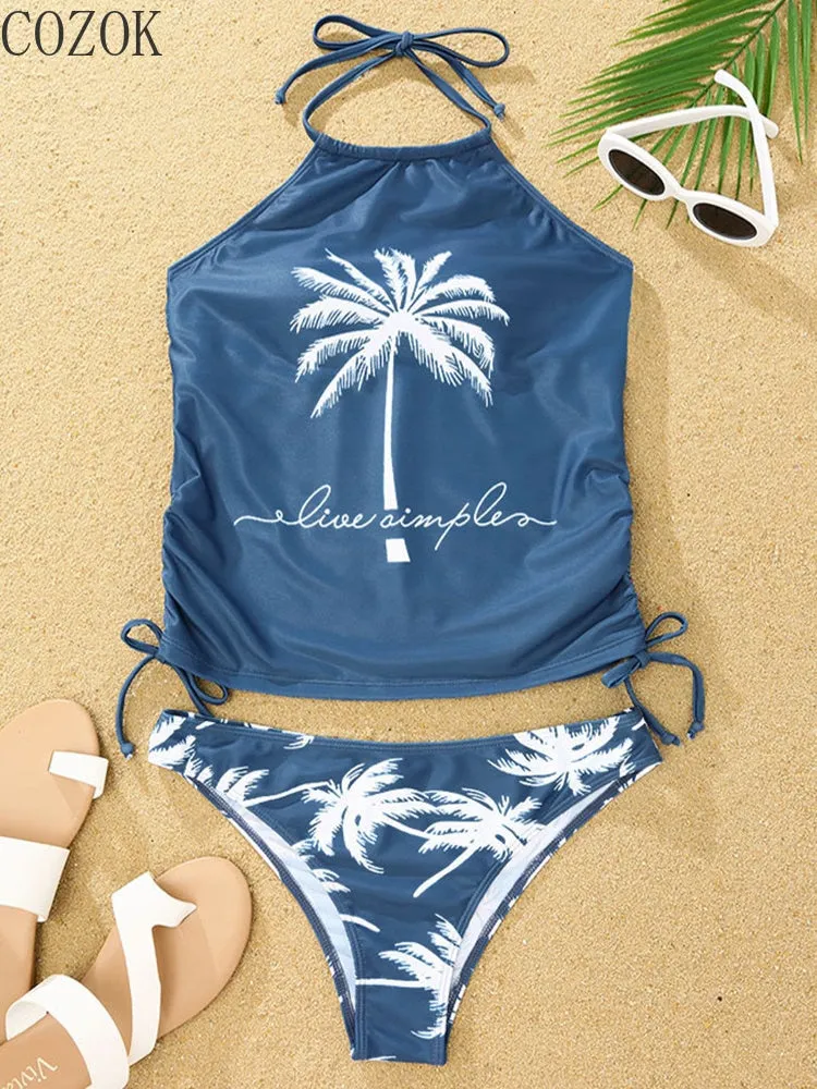 Coconut Drawstring Halter Tankini Set