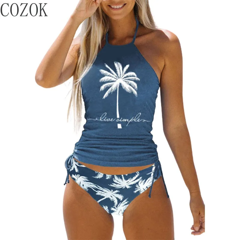 Coconut Drawstring Halter Tankini Set