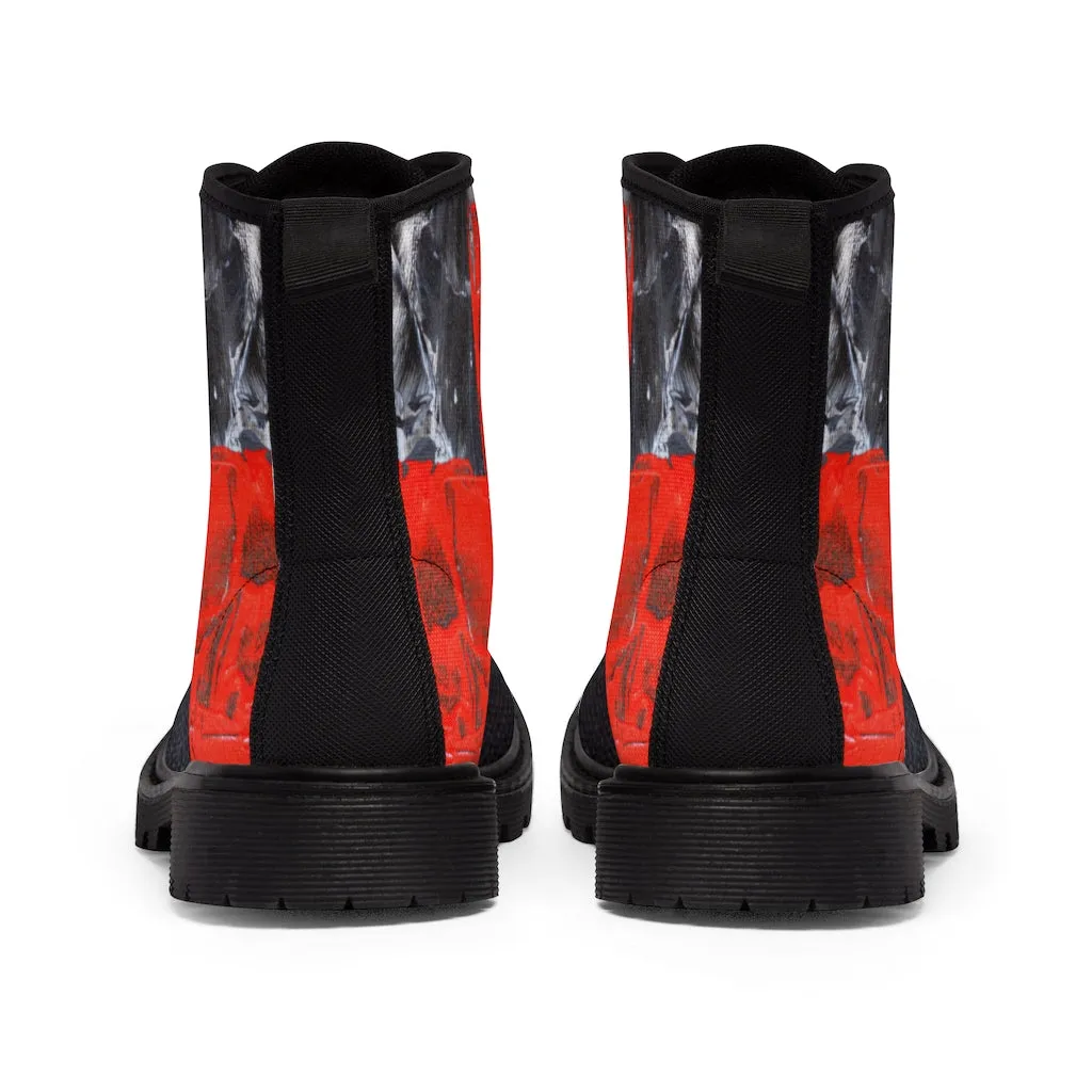 Cool Abstract Women's CANVAS BOOTS Red, Black and White