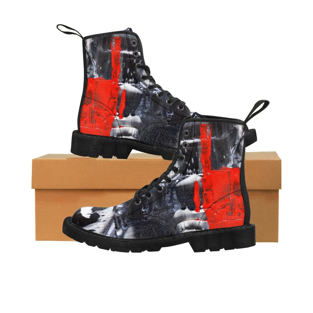 Cool Abstract Women's CANVAS BOOTS Red, Black and White