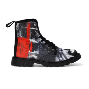 Cool Abstract Women's CANVAS BOOTS Red, Black and White