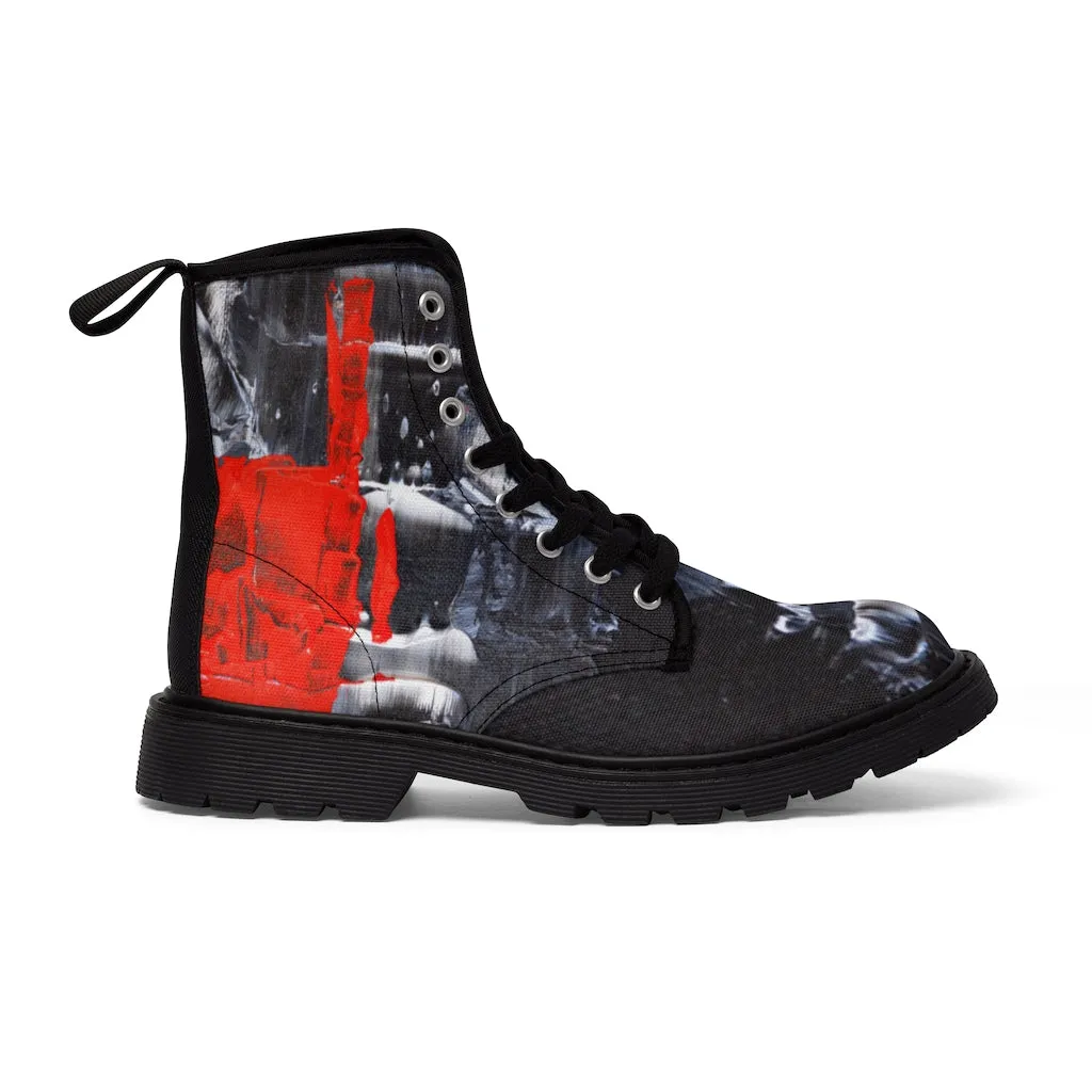 Cool Abstract Women's CANVAS BOOTS Red, Black and White