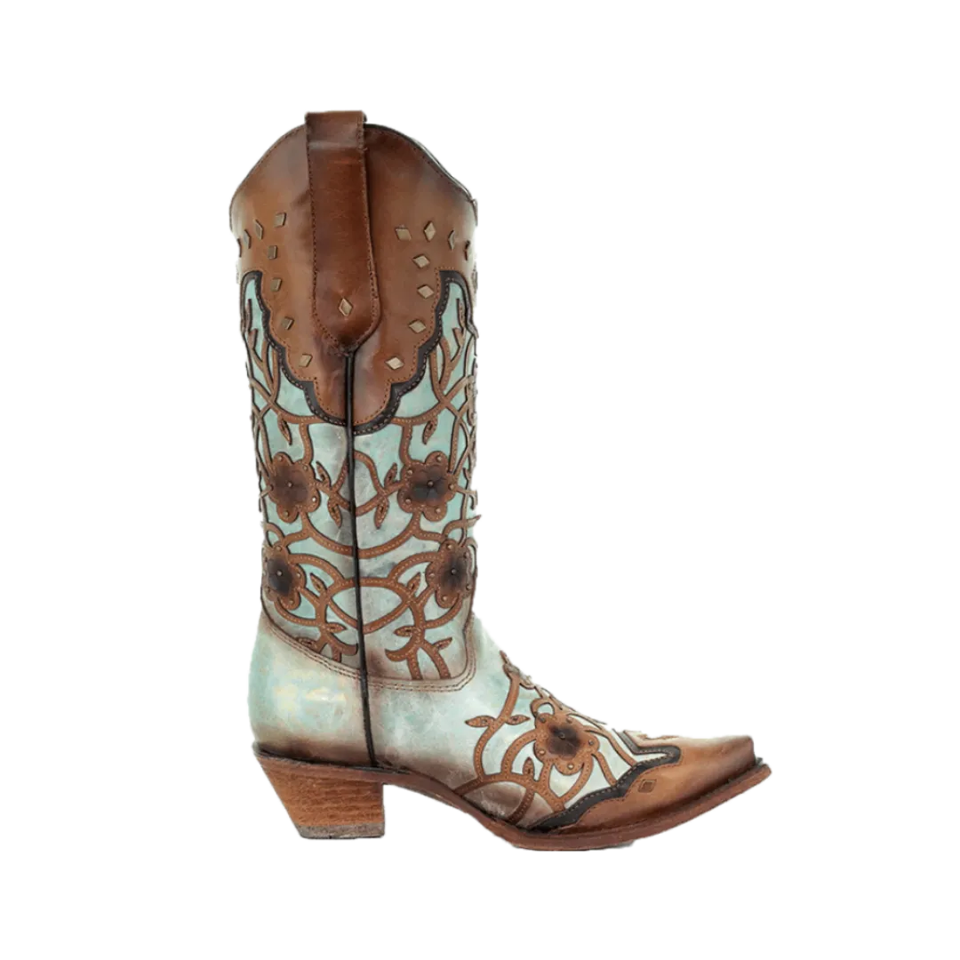 Corral Boots Women's Mint Maple Flowers Overlay & Studs Womens West Boots