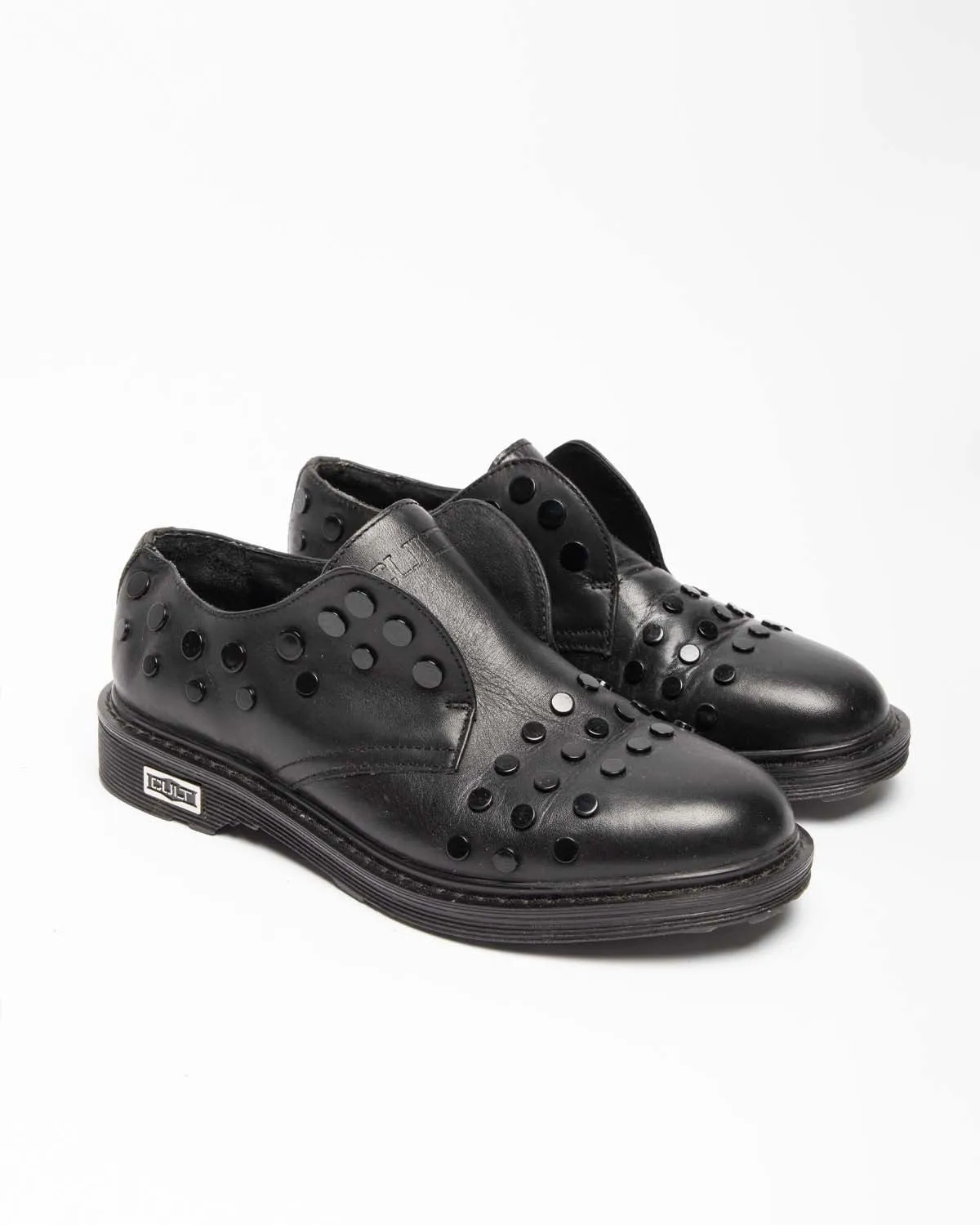 Cult black leather studded slip-on shoes