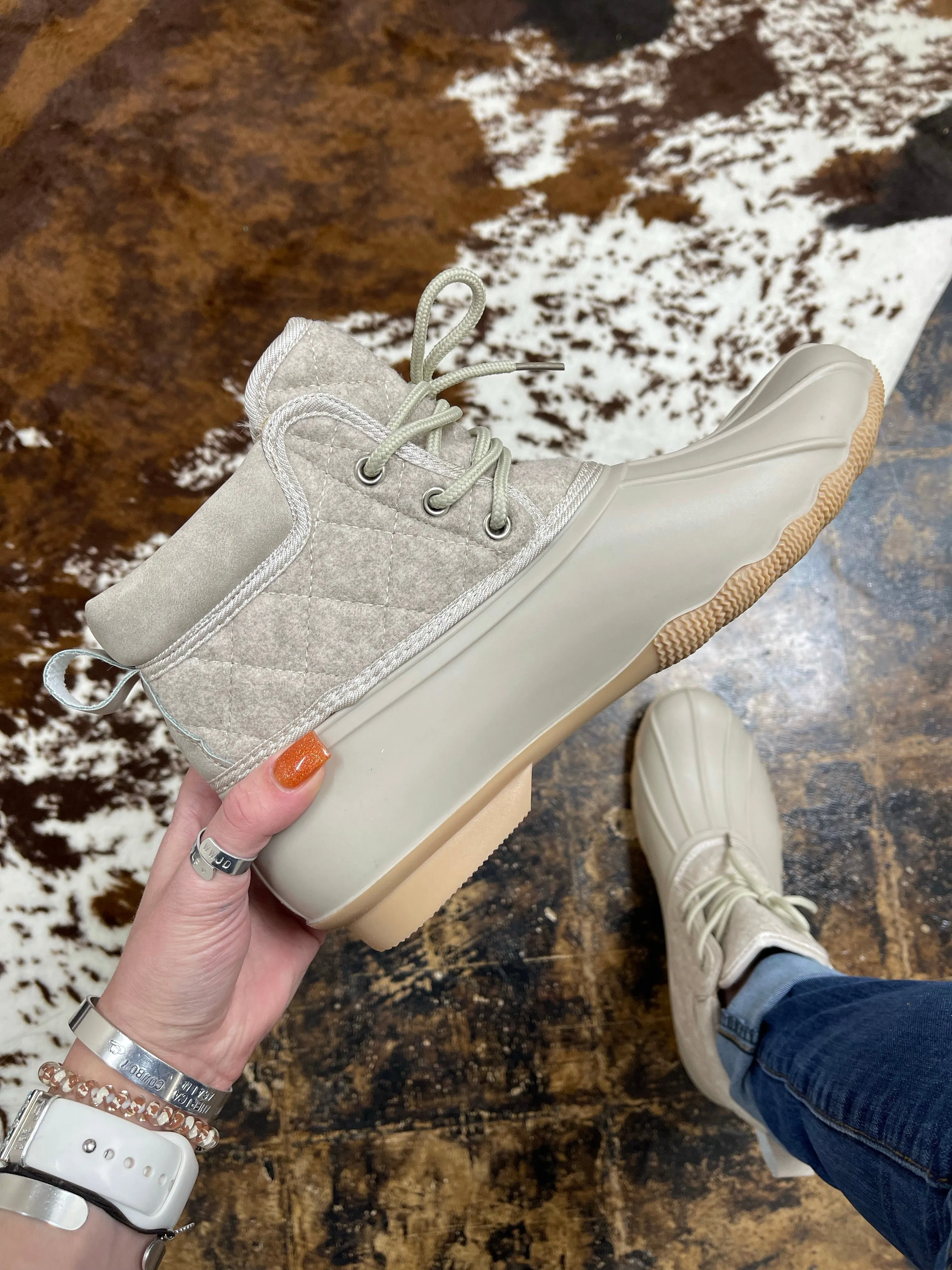 FINAL SALE - Gypsy Jazz - Lace Up Duck Boots - Cream