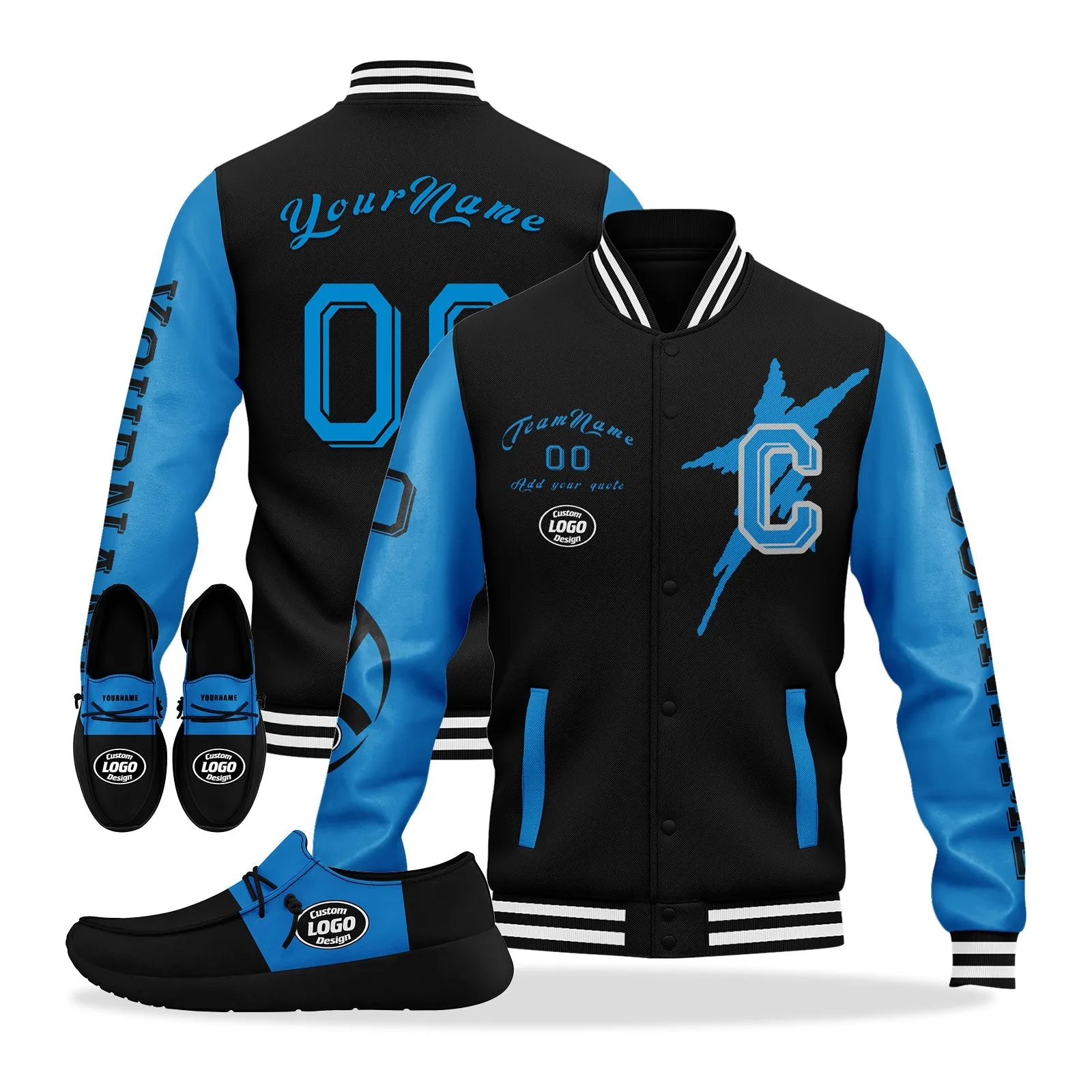 Gift Ideas,Custom Black Blue Carolina Jacket and Sports Shoes Combo Offer Personalized Combo ZH-D020294-5