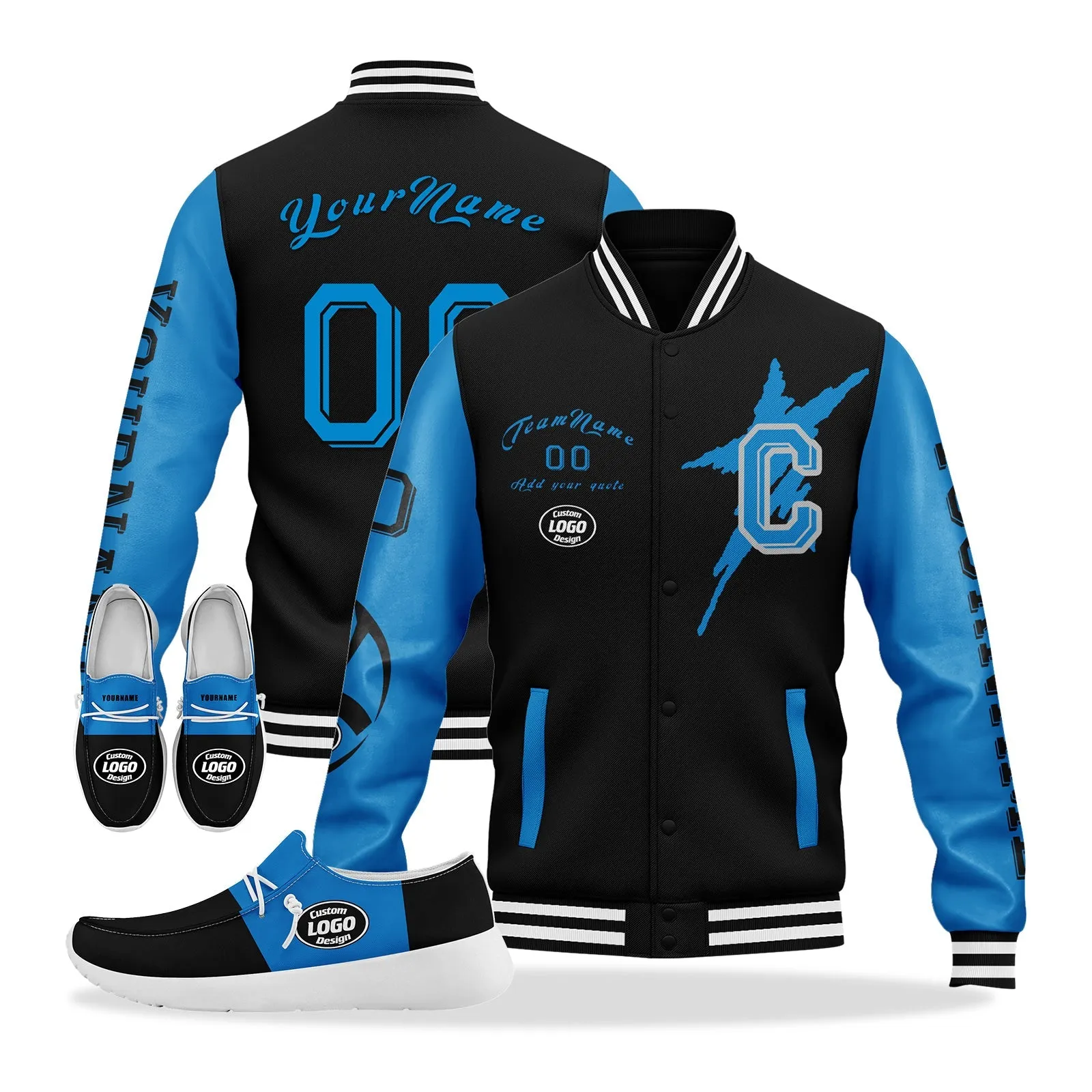 Gift Ideas,Custom Black Blue Carolina Jacket and Sports Shoes Combo Offer Personalized Combo ZH-D020294-5