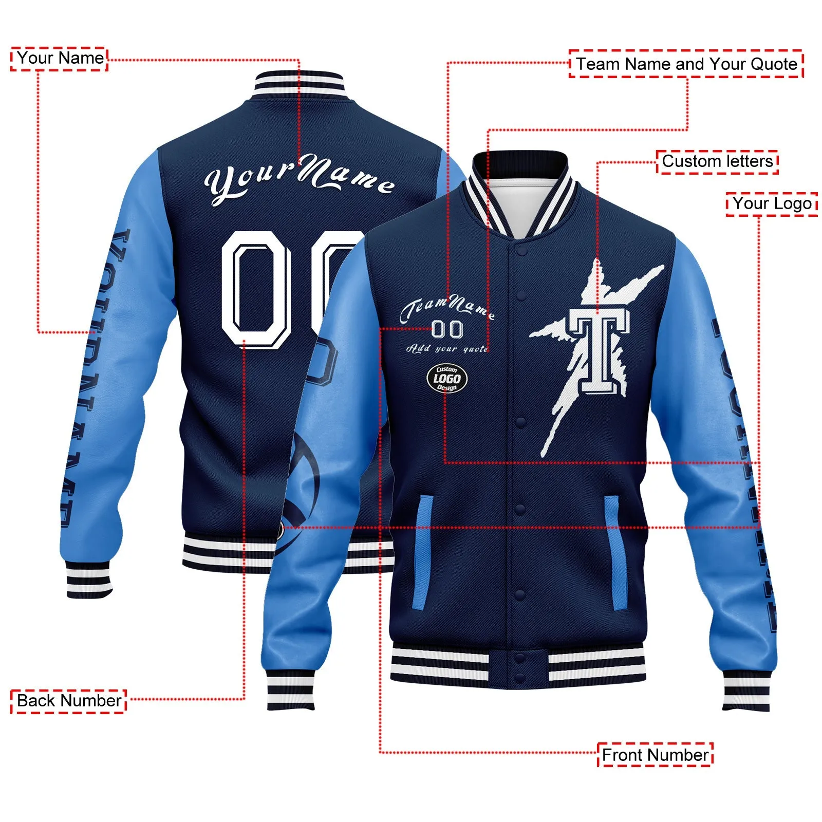Gift Ideas,Custom Black Blue Carolina Jacket and Sports Shoes Combo Offer Personalized Combo ZH-D020294-5