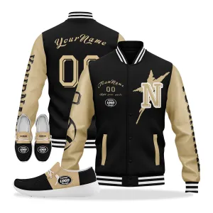Gift Ideas,Custom Black Gold New Orleans Jacket and Sports Shoes Combo Offer Personalized Combo ZH-D020294-19