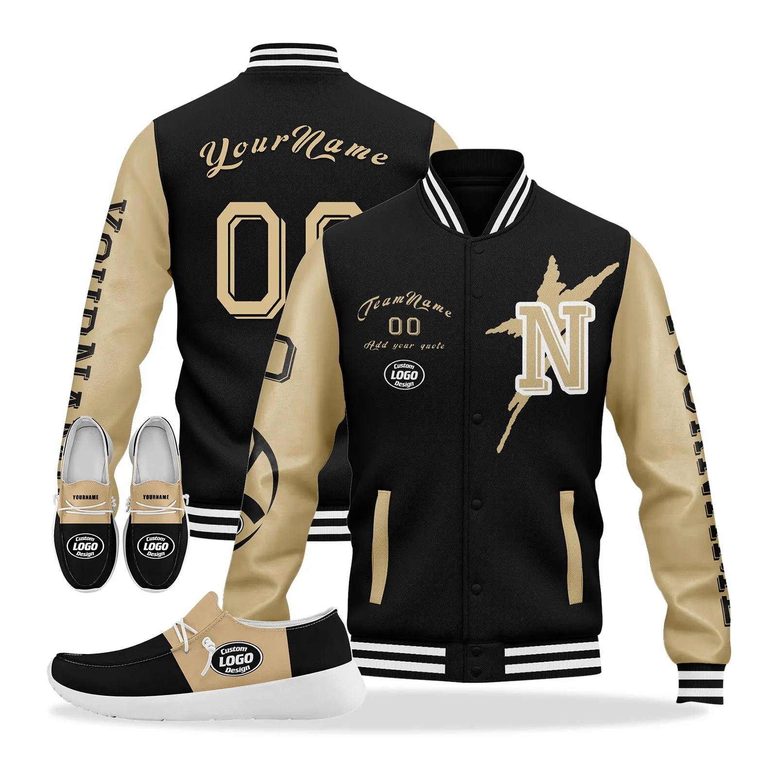 Gift Ideas,Custom Black Gold New Orleans Jacket and Sports Shoes Combo Offer Personalized Combo ZH-D020294-19