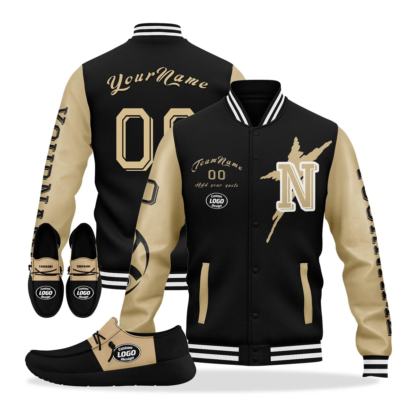 Gift Ideas,Custom Black Gold New Orleans Jacket and Sports Shoes Combo Offer Personalized Combo ZH-D020294-19