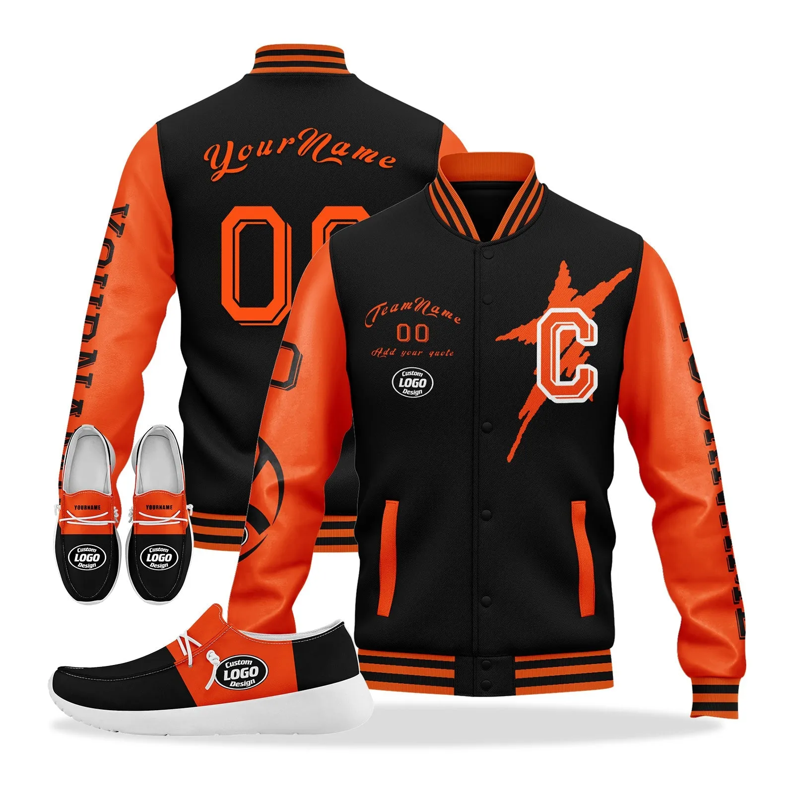 Gift Ideas,Custom Black Orange Cincinnati Jacket and Sports Shoes Combo Offer Personalized Combo ZH-D020294-6