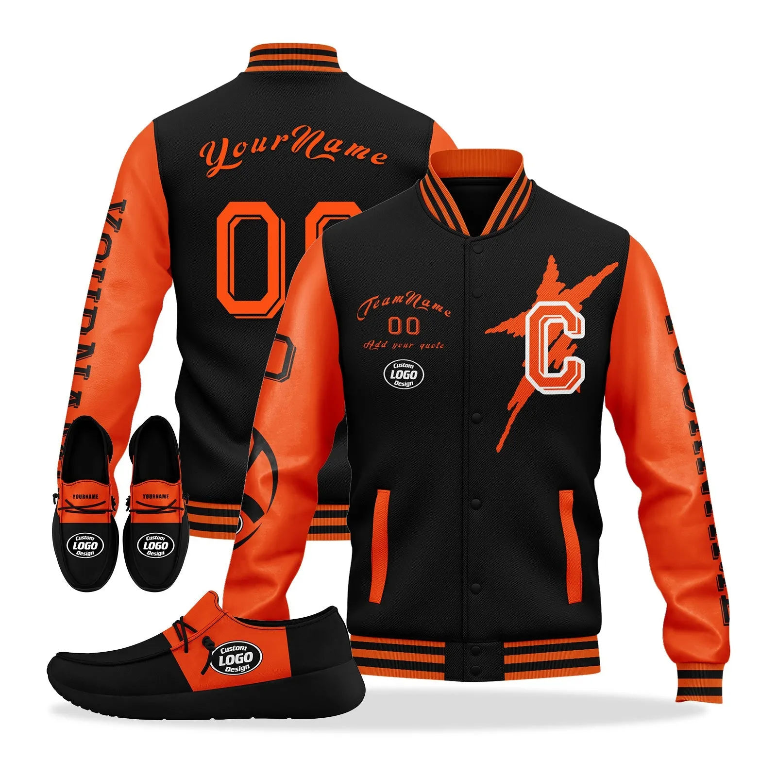 Gift Ideas,Custom Black Orange Cincinnati Jacket and Sports Shoes Combo Offer Personalized Combo ZH-D020294-6