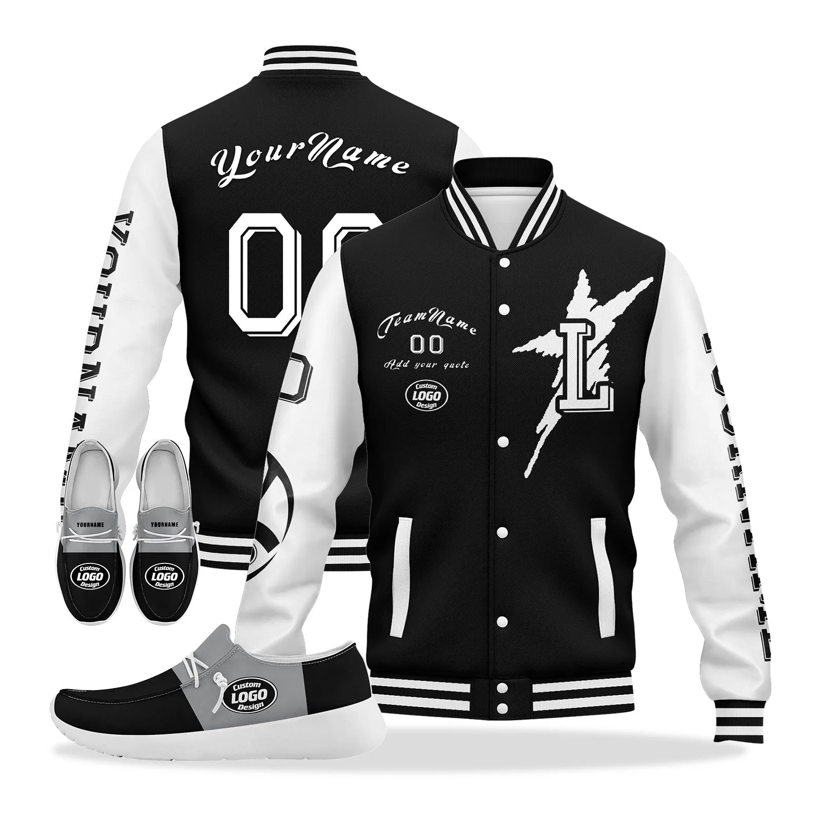 Gift Ideas,Custom Black White Gray Las Vegas Jacket and Sports Shoes Combo Offer Personalized Combo ZH-D020294-20