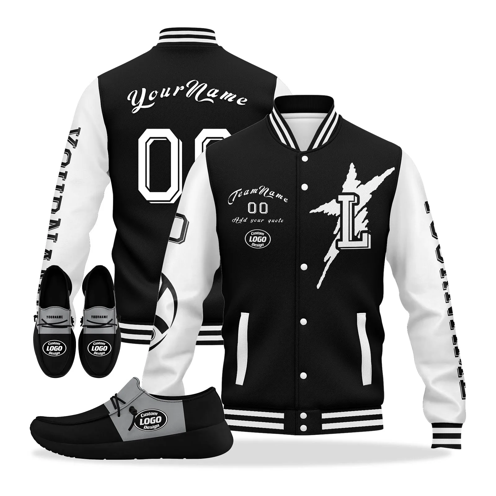 Gift Ideas,Custom Black White Gray Las Vegas Jacket and Sports Shoes Combo Offer Personalized Combo ZH-D020294-20