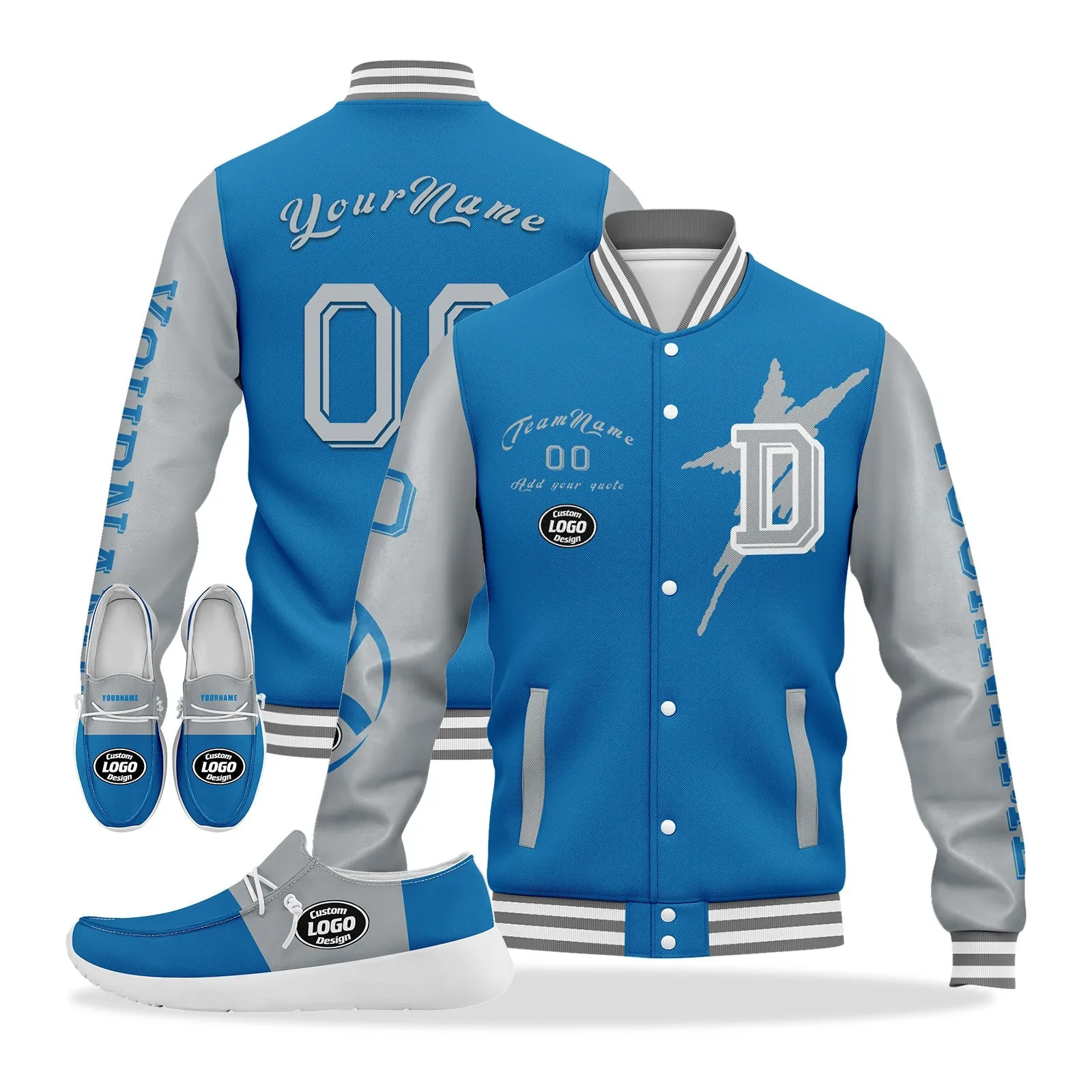 Gift Ideas,Custom Blue Gray Detroit Jacket and Sports Shoes Combo Offer Personalized Combo ZH-D020294-11
