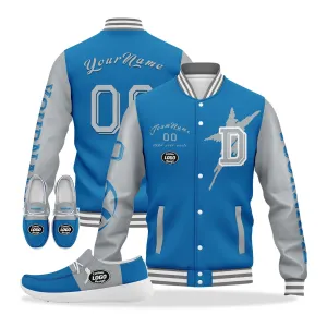 Gift Ideas,Custom Blue Gray Detroit Jacket and Sports Shoes Combo Offer Personalized Combo ZH-D020294-11