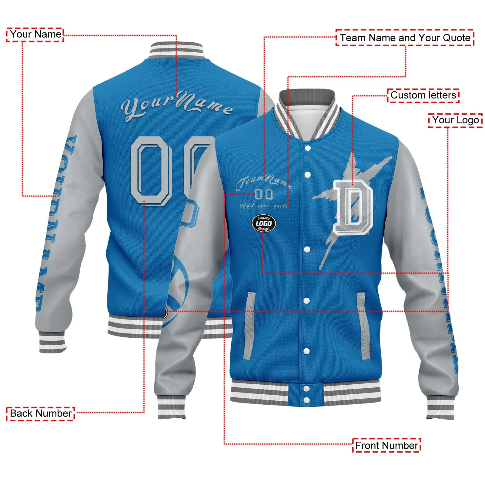 Gift Ideas,Custom Blue Gray Detroit Jacket and Sports Shoes Combo Offer Personalized Combo ZH-D020294-11