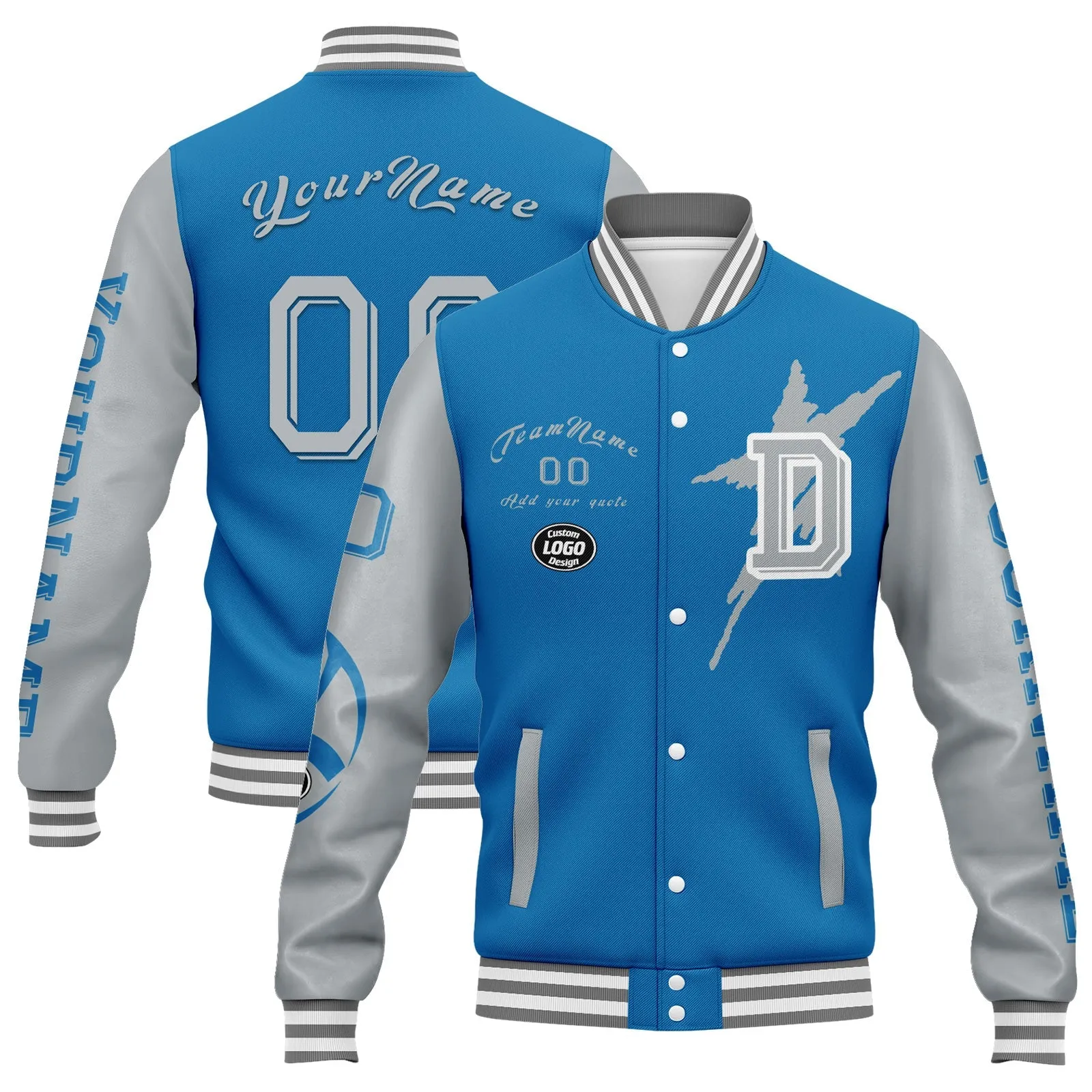 Gift Ideas,Custom Blue Gray Detroit Jacket and Sports Shoes Combo Offer Personalized Combo ZH-D020294-11
