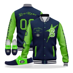 Gift Ideas,Custom Blue Green Seattle Jacket and Sports Shoes Combo Offer Personalized Combo ZH-D020294-27