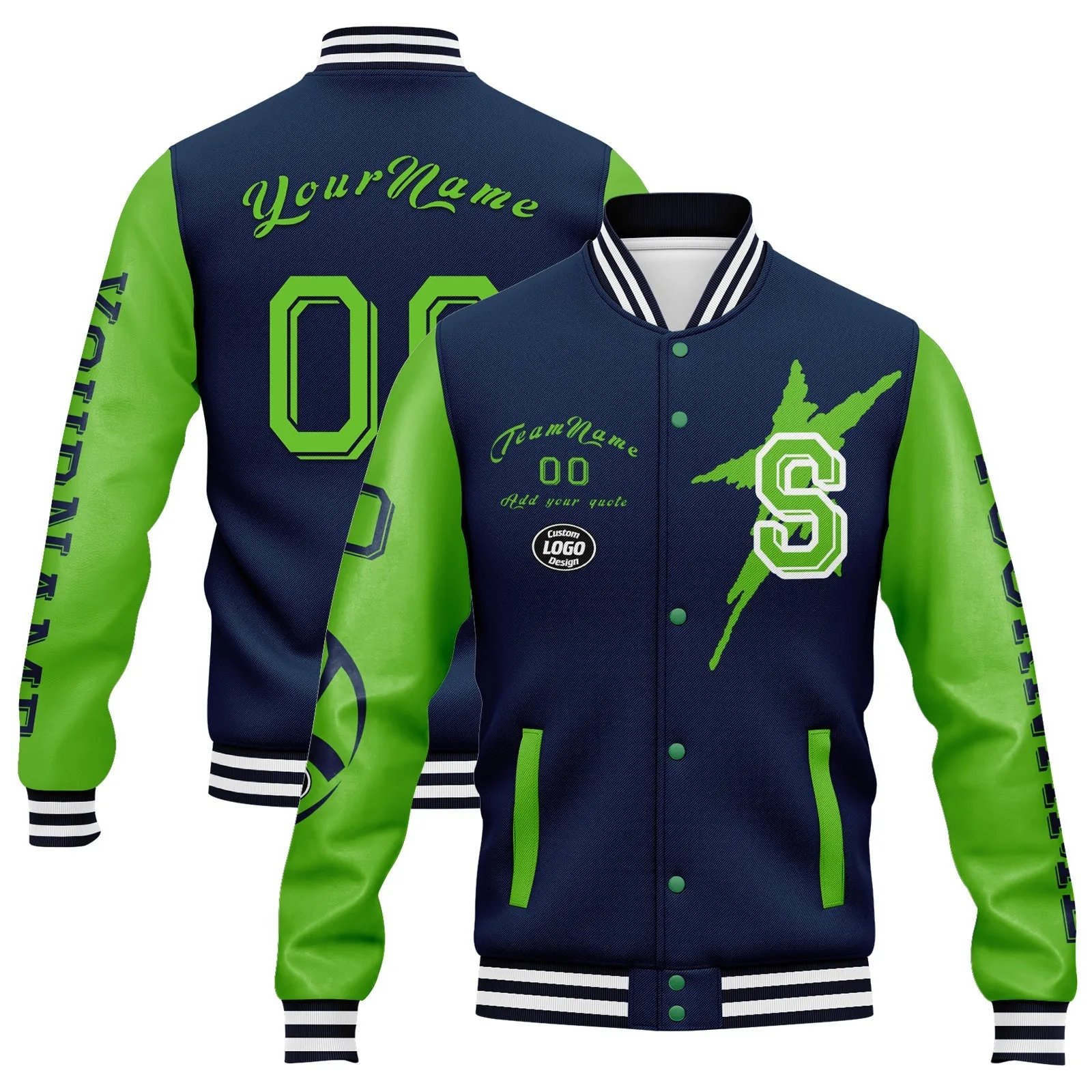 Gift Ideas,Custom Blue Green Seattle Jacket and Sports Shoes Combo Offer Personalized Combo ZH-D020294-27