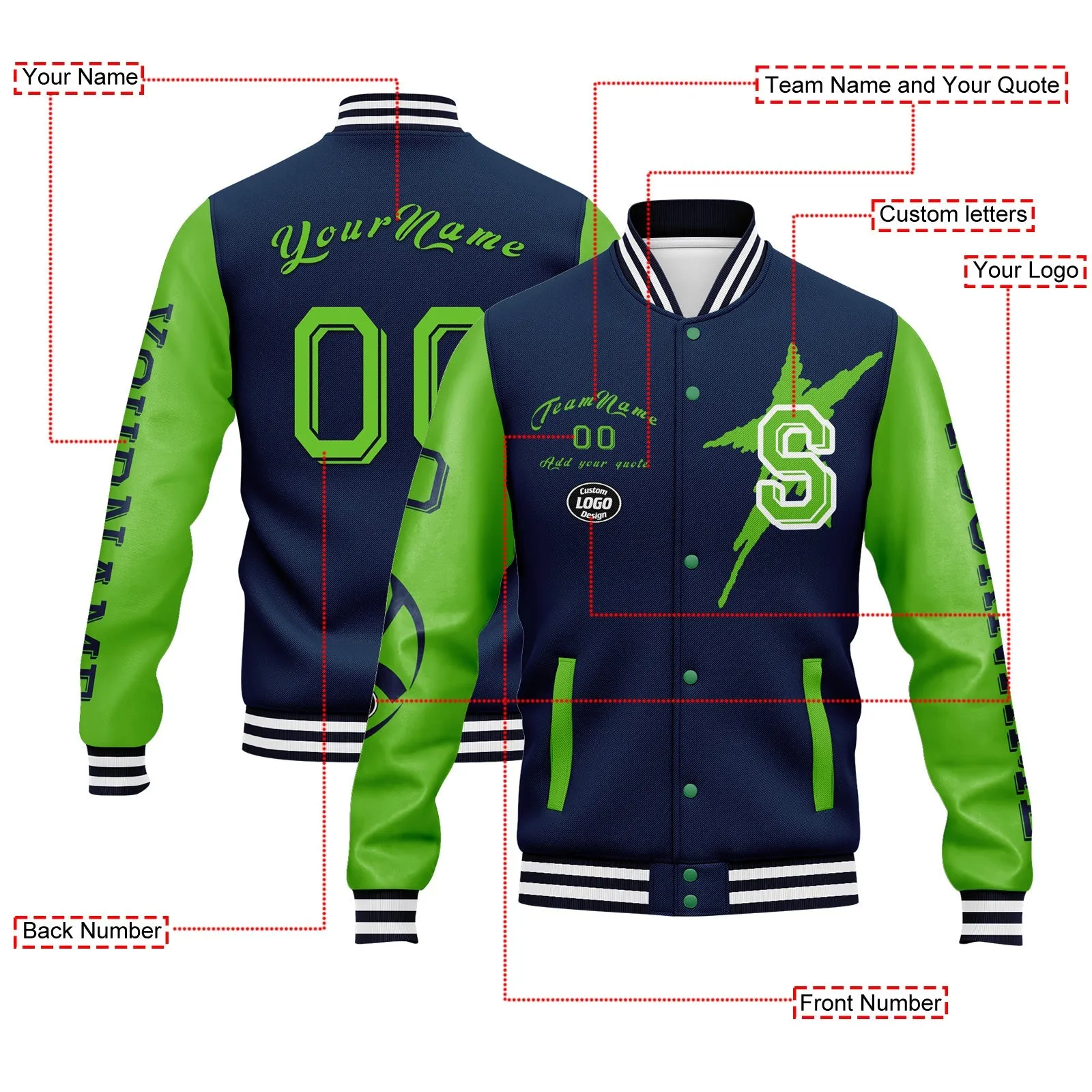 Gift Ideas,Custom Blue Green Seattle Jacket and Sports Shoes Combo Offer Personalized Combo ZH-D020294-27