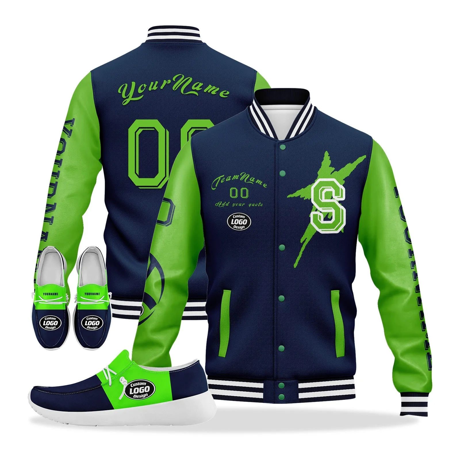 Gift Ideas,Custom Blue Green Seattle Jacket and Sports Shoes Combo Offer Personalized Combo ZH-D020294-27
