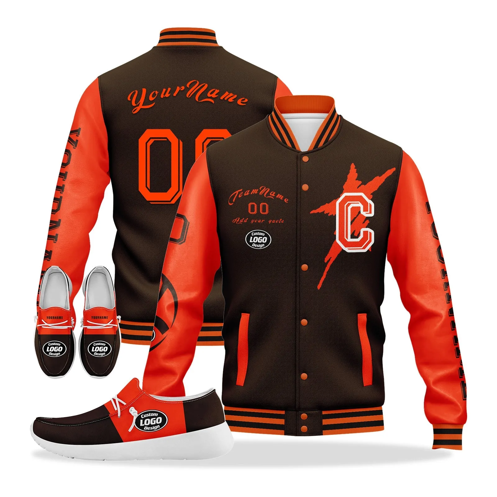 Gift Ideas,Custom Brown Orange Cleveland Jacket and Sports Shoes Combo Offer Personalized Combo ZH-D020294-8