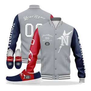 Gift Ideas,Custom Gray Red Blue New England Jacket and Sports Shoes Combo Offer Personalized Combo ZH-D020294-26