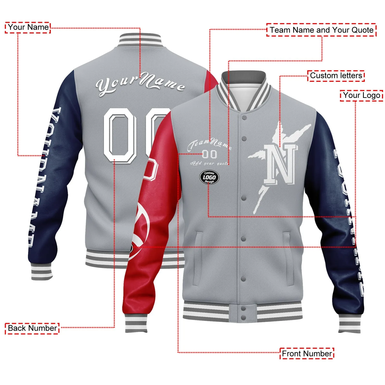 Gift Ideas,Custom Gray Red Blue New England Jacket and Sports Shoes Combo Offer Personalized Combo ZH-D020294-26