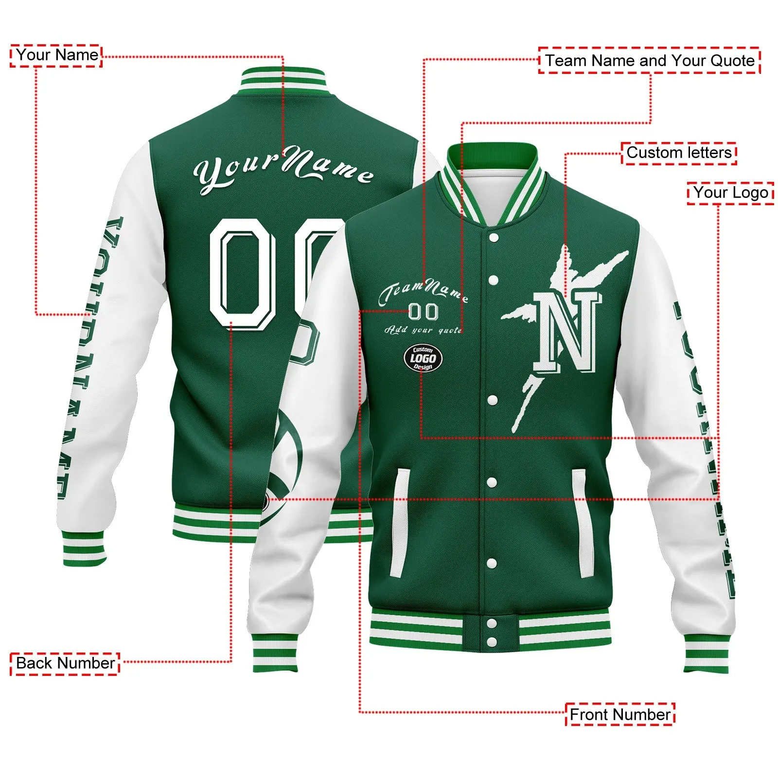 Gift Ideas,Custom Green White New York Jacket and Sports Shoes Combo Offer Personalized Combo ZH-D020294-28