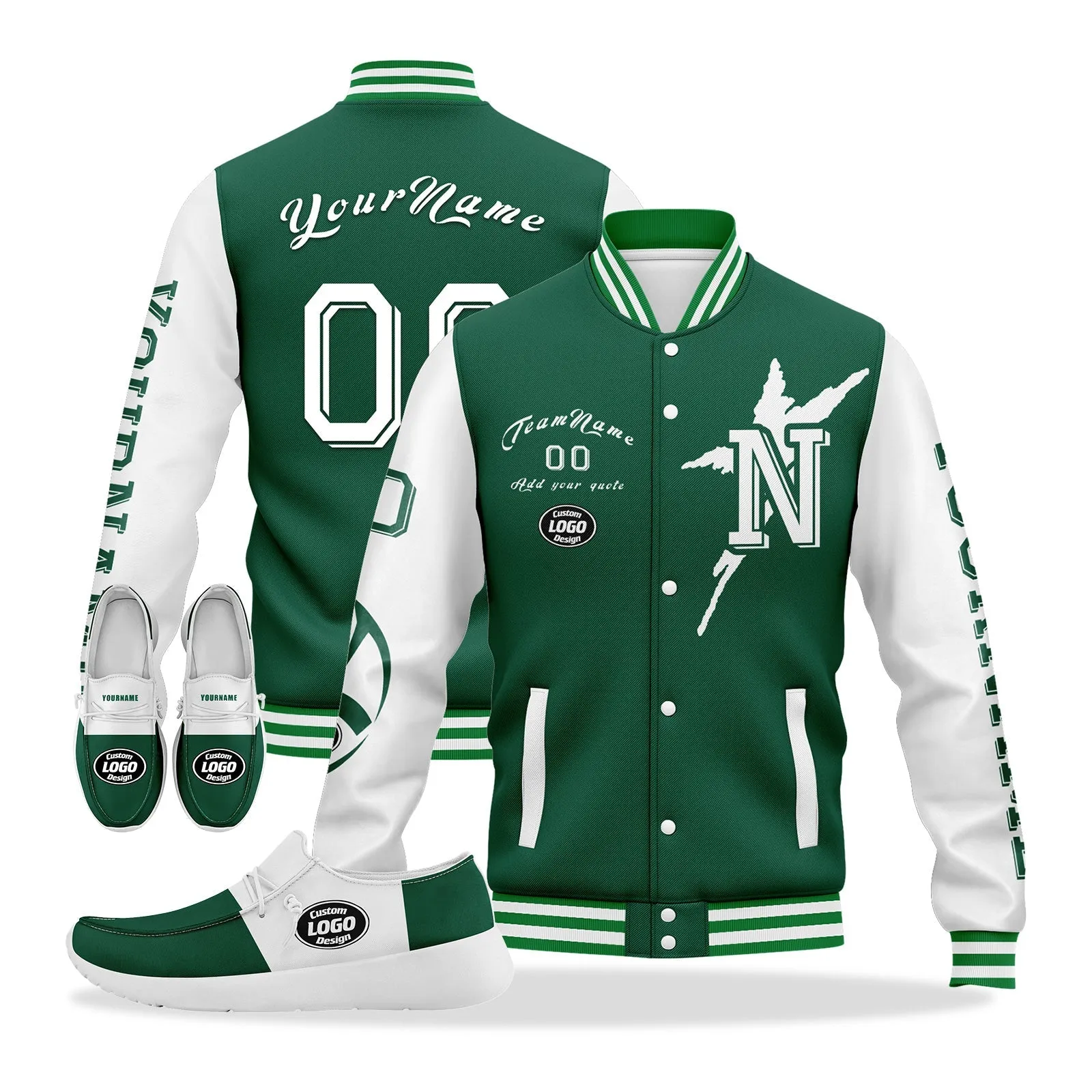 Gift Ideas,Custom Green White New York Jacket and Sports Shoes Combo Offer Personalized Combo ZH-D020294-28