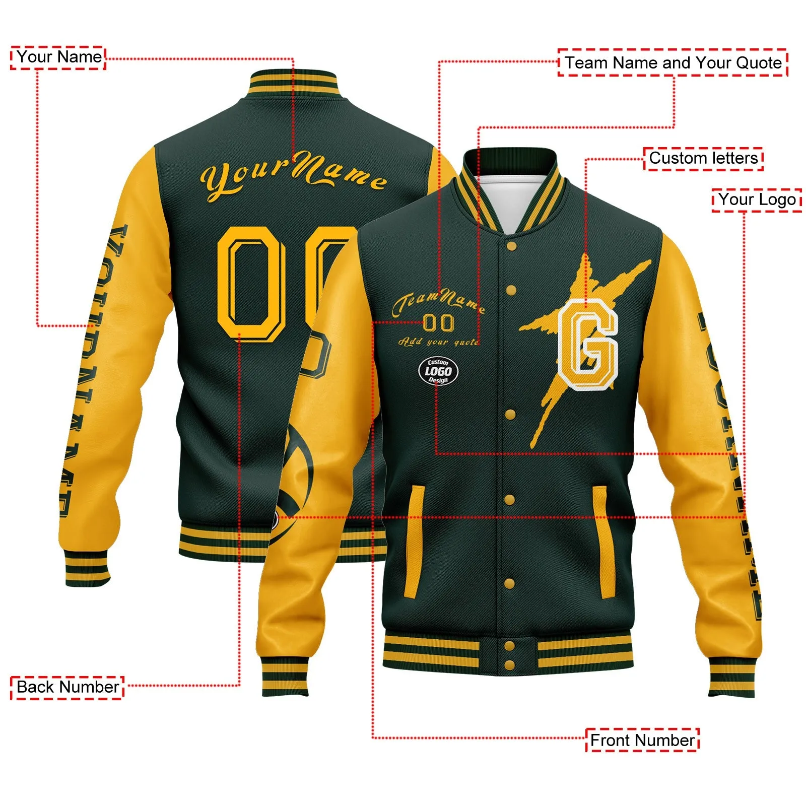 Gift Ideas,Custom Green Yellow Green Bay Jacket and Sports Shoes Combo Offer Personalized Combo ZH-D020294-13