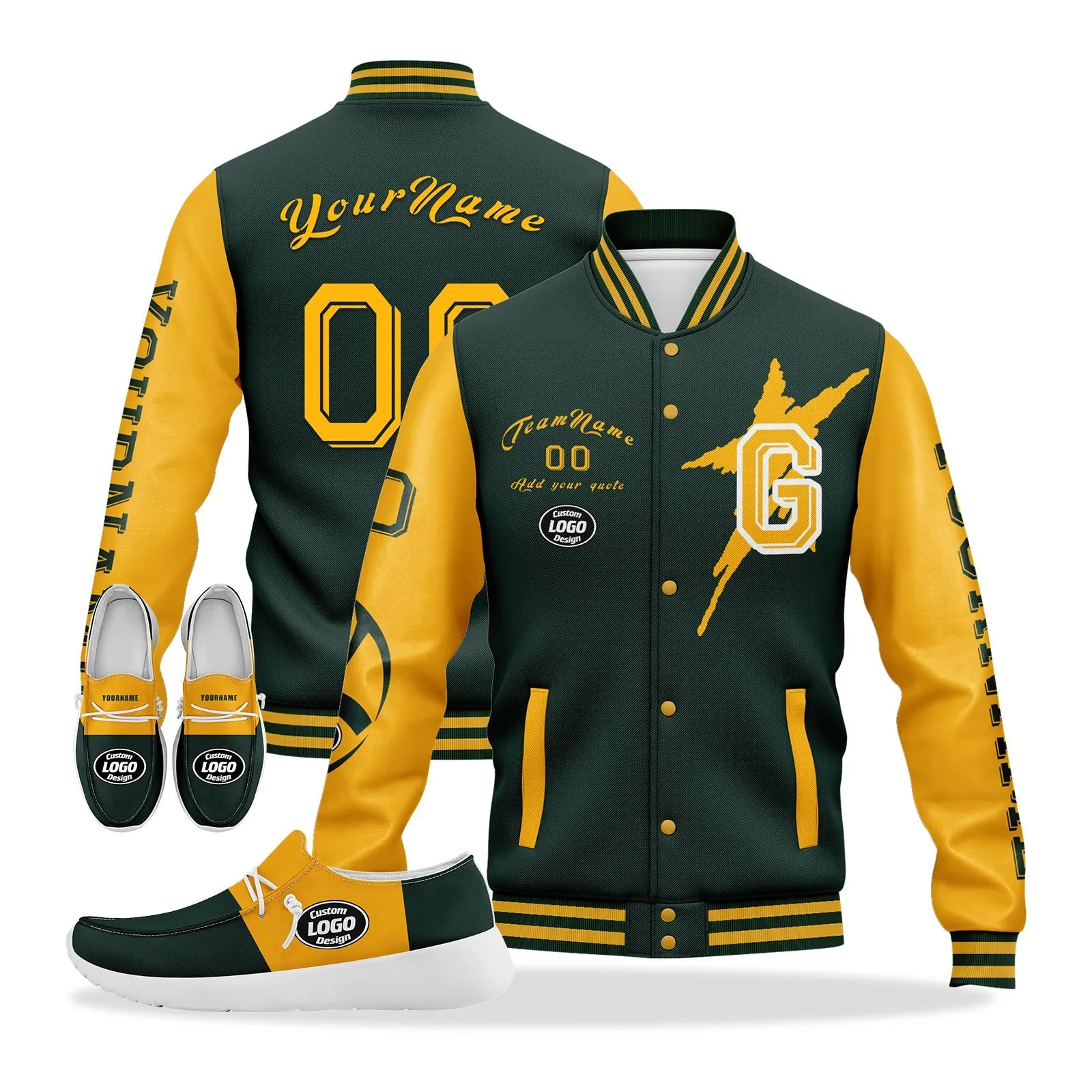 Gift Ideas,Custom Green Yellow Green Bay Jacket and Sports Shoes Combo Offer Personalized Combo ZH-D020294-13