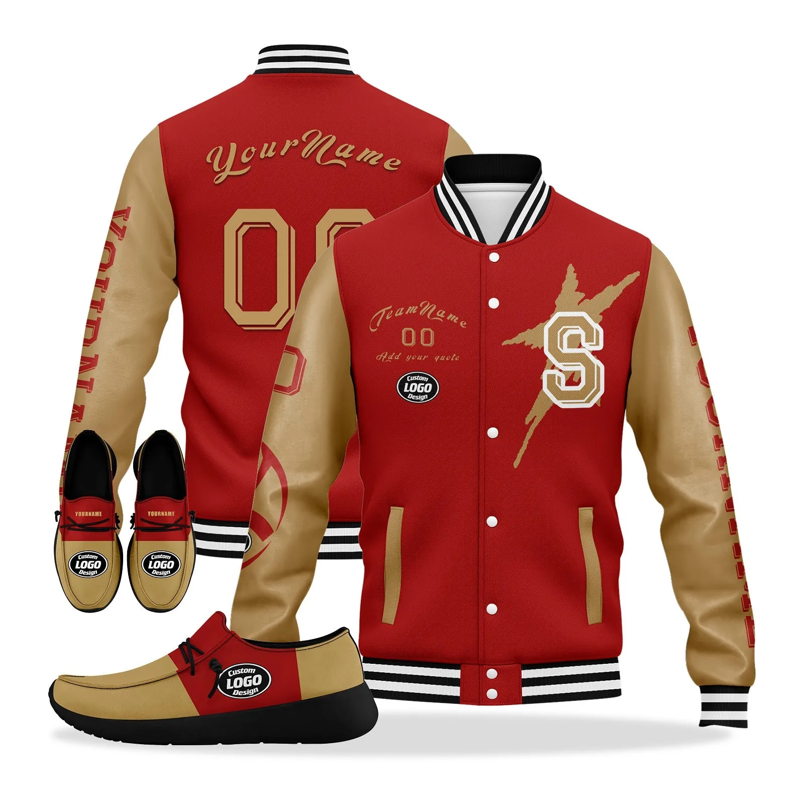 Gift Ideas,Custom Red Yellow San Francisco Jacket and Sports Shoes Combo Offer Personalized Combo ZH-D020294-25