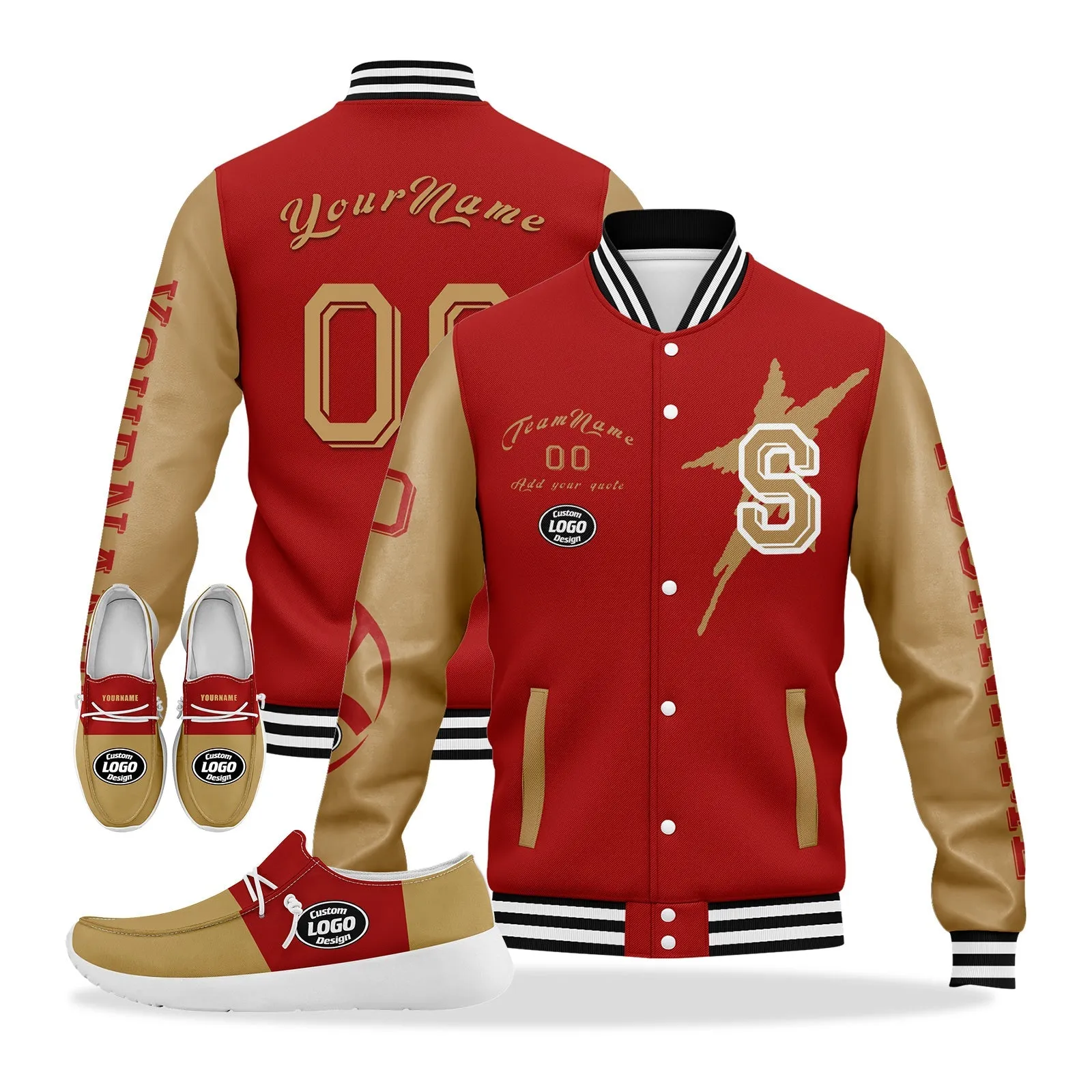 Gift Ideas,Custom Red Yellow San Francisco Jacket and Sports Shoes Combo Offer Personalized Combo ZH-D020294-25